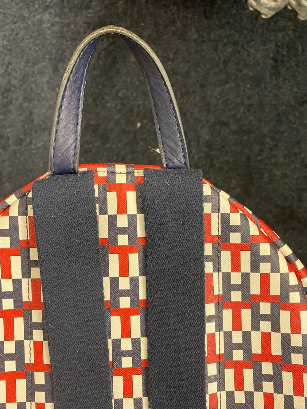 Tommy Hilfiger Red, Navy & White Monogram Pattern Backpack Unisex)